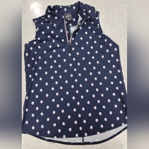 Belyn Key Navy and White Sleeveless Polo Blouse